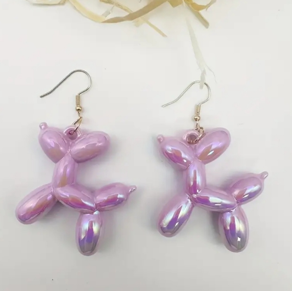 PURPLE Iridescent Balloon Dog Earrings